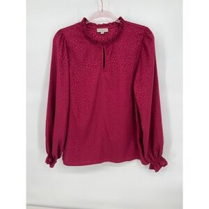 Status by Chenault Blouse Women's Sz L Maroon Long Sleeve Elastic Wristband
